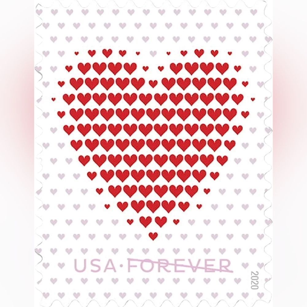100 Made of Hearts Forever Postage Stamps USPS Valentines Wedding Invitations - Picture 3 of 7